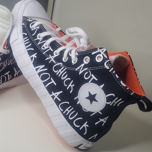 Converse Black and Orange High-Top Sneakers with Graffiti Print Sz 10.5 - Picture 4 of 10